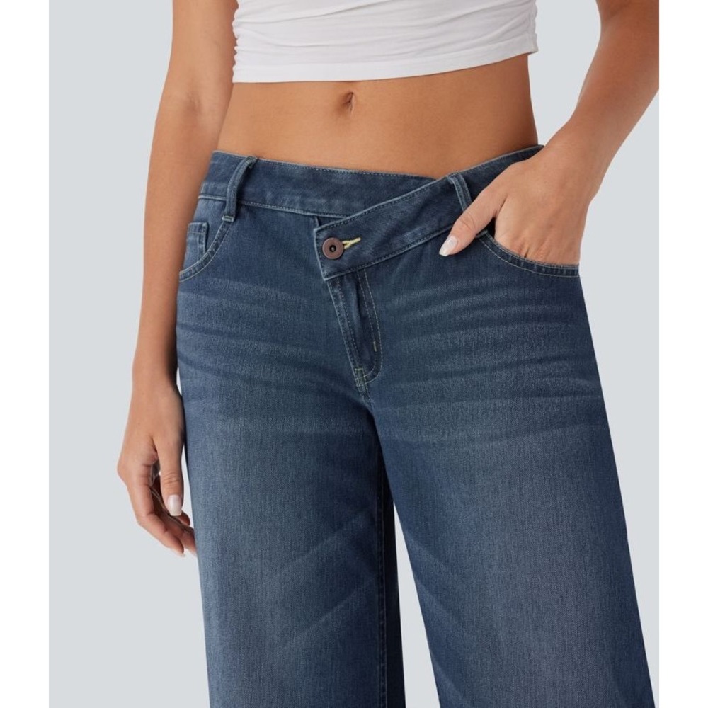 Halara Flex Asymmetric Crossover Waist‎ Baggy Wide Leg Jeans Size L Regular - Picture 2 of 13